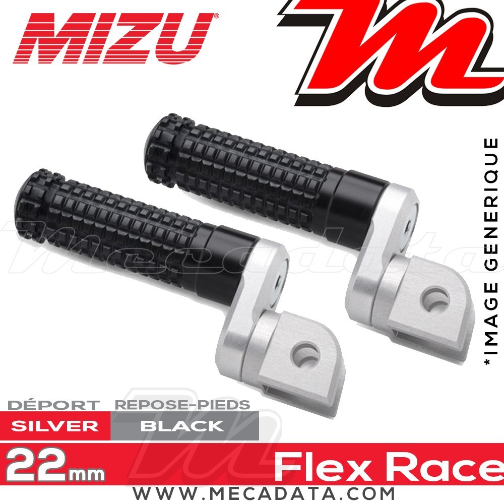 Repose-pieds ajustables conducteur Mizu Flex-Race Déport mm| Couleur déport | Couleur repose-pieds:22 mm | Argent | Noir