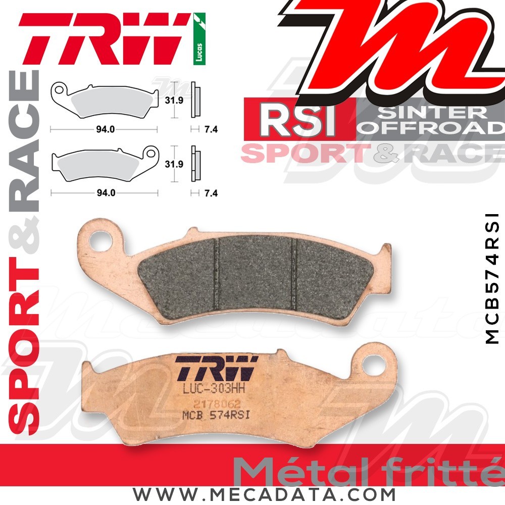Plaquettes de frein Avant ~ TRW Lucas MCB 574 RSI 