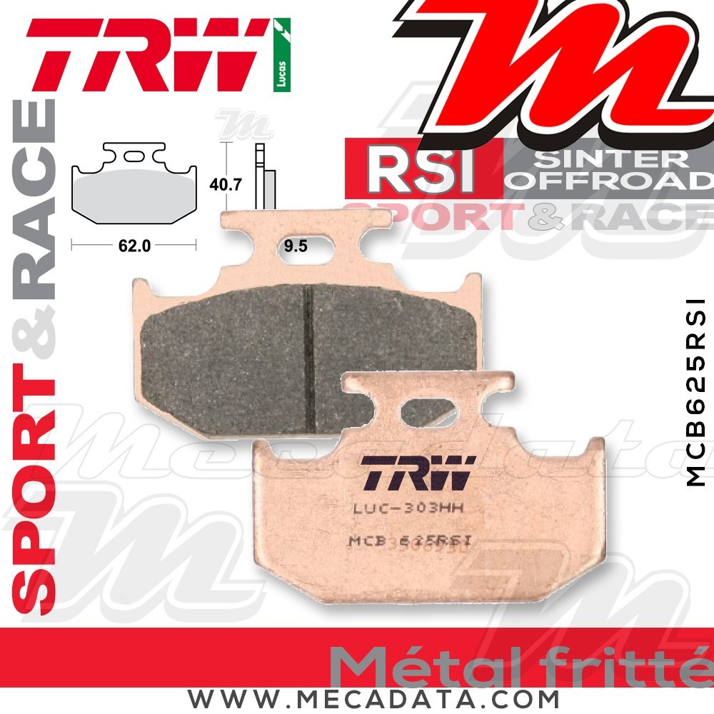 Plaquettes de frein Arrière ~ TRW Lucas MCB 625 RSI 