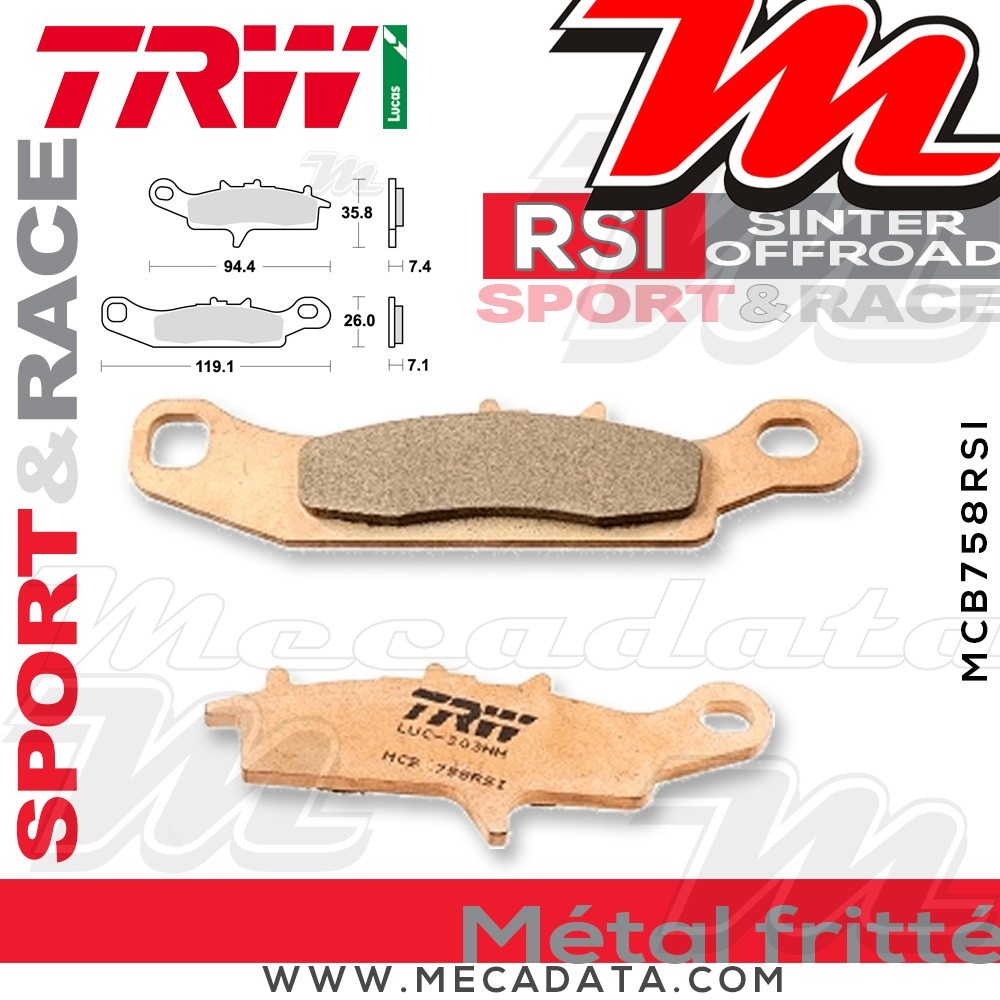 Plaquettes de frein Arrière ~ TRW Lucas MCB 758 RSI 