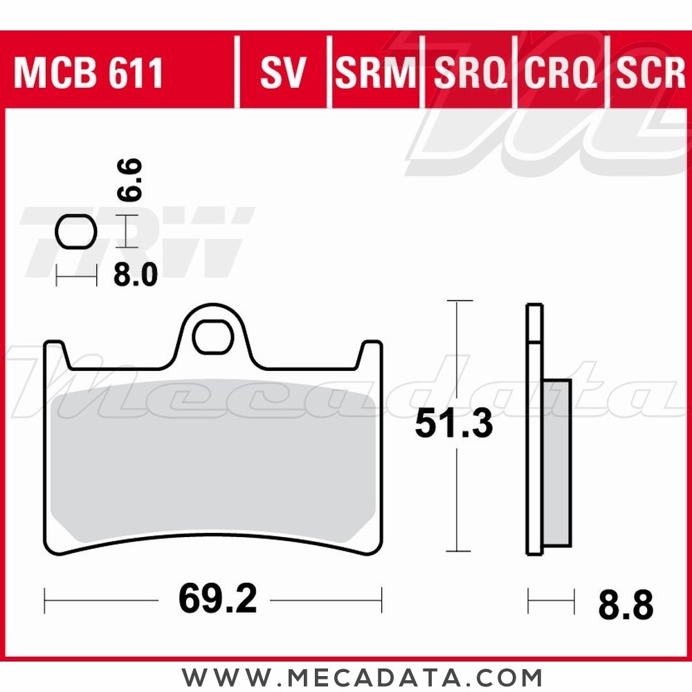 Plaquettes de frein Avant ~ TRW Lucas MCB 611 SRM 