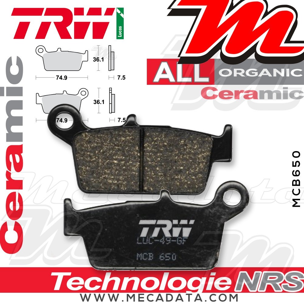 Plaquettes de frein Arrière ~ TRW Lucas MCB 650 