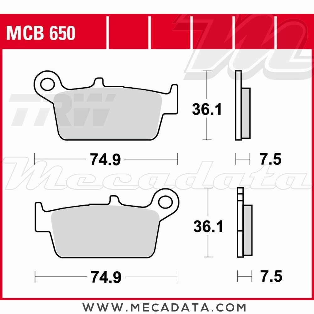 Plaquettes de frein Arrière ~ TRW Lucas MCB 650 