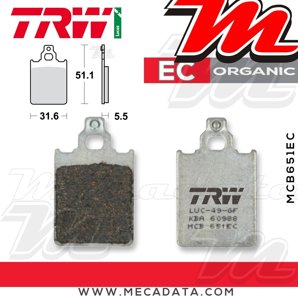 Plaquettes de frein Avant ~ TRW Lucas MCB 651 EC 