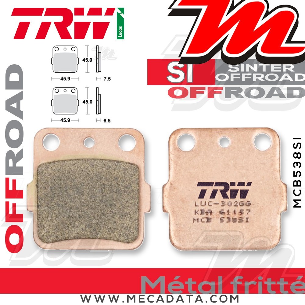 Plaquettes de frein Arrière ~ TRW Lucas MCB 538 SI 