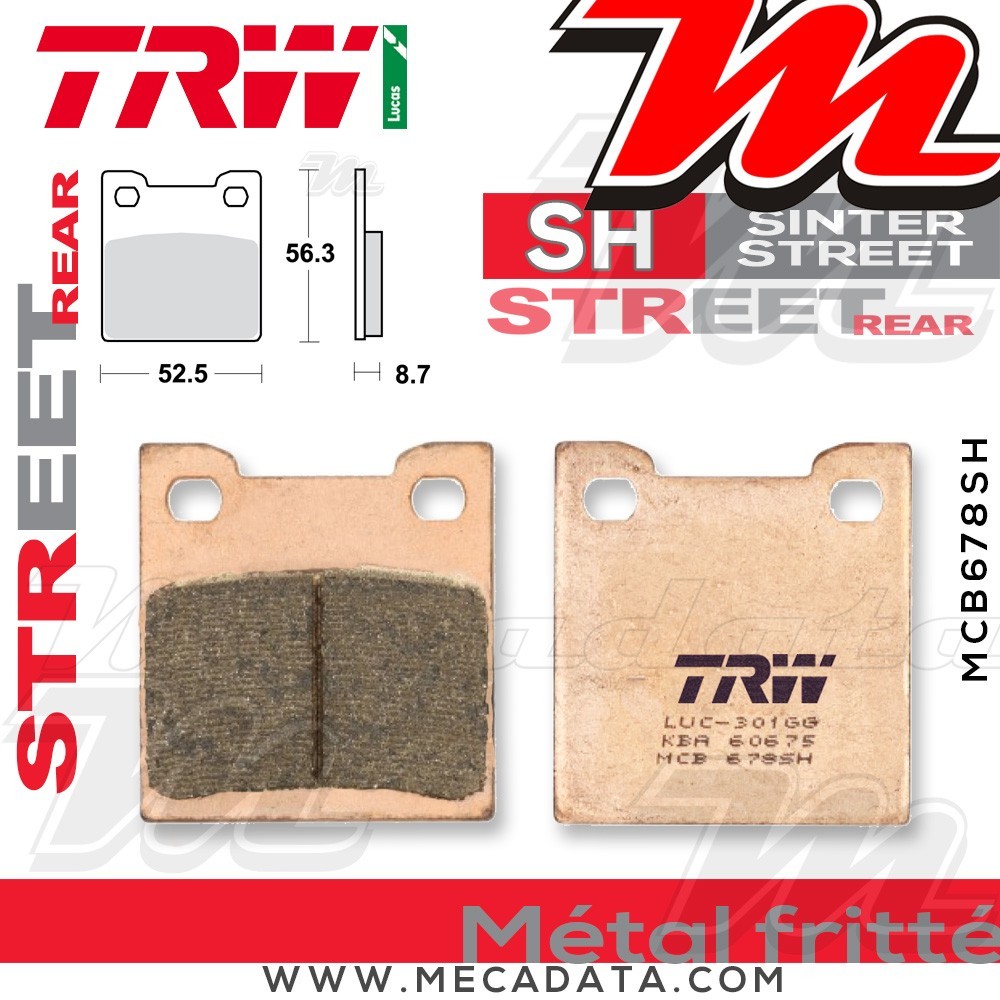 Plaquettes de frein Arrière ~ TRW Lucas MCB 678 SH 