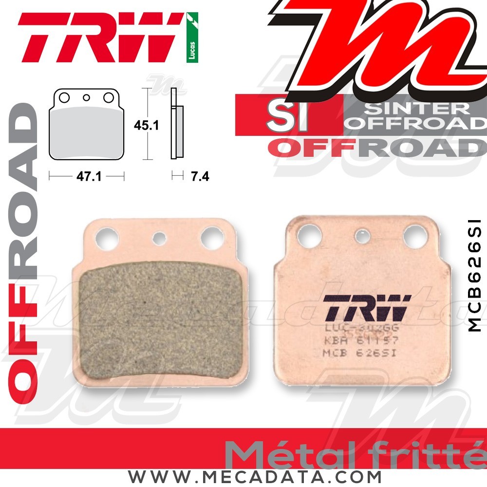 Plaquettes de frein Arrière ~ TRW Lucas MCB 626 SI 