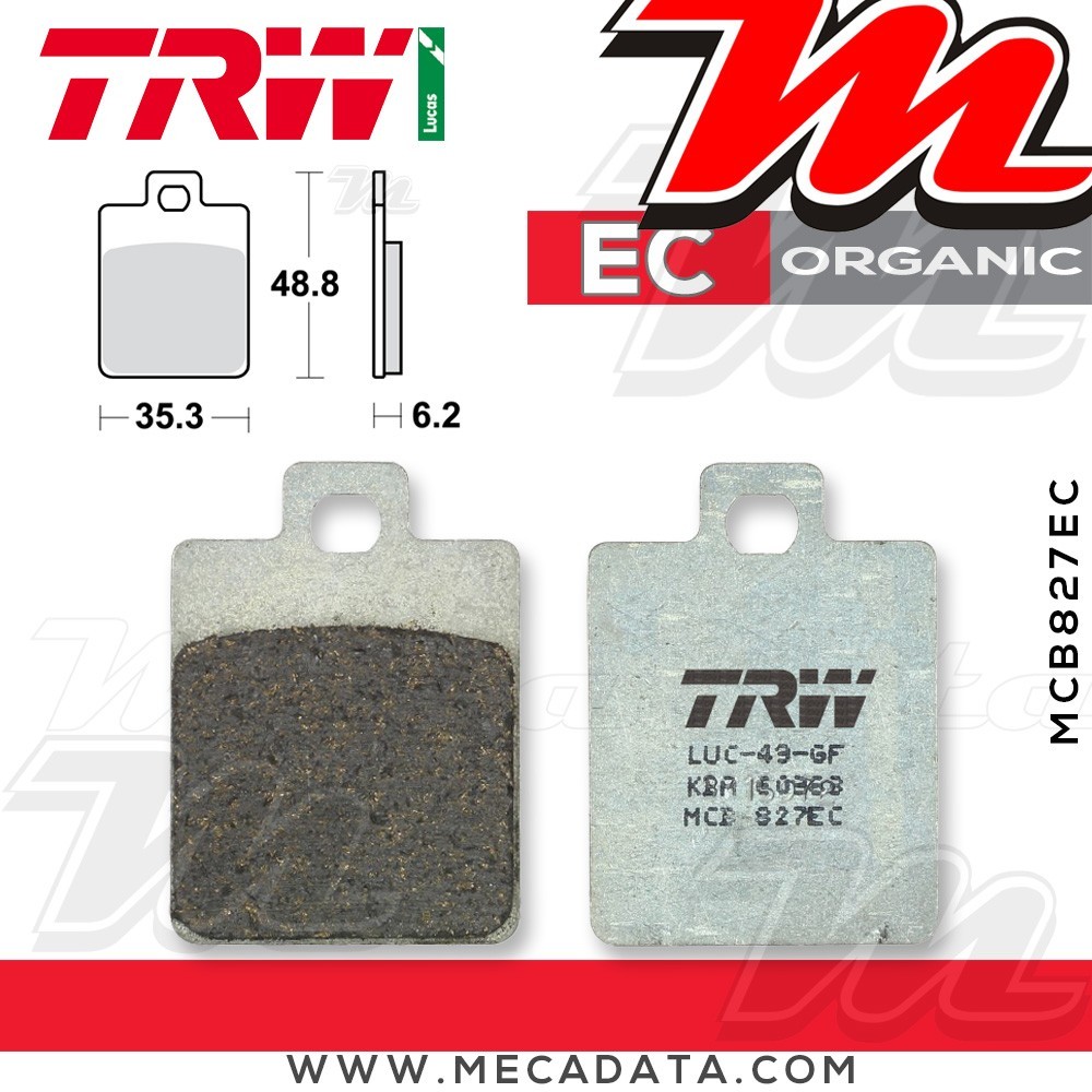 Plaquettes de frein Arrière ~ TRW Lucas MCB 827 EC 