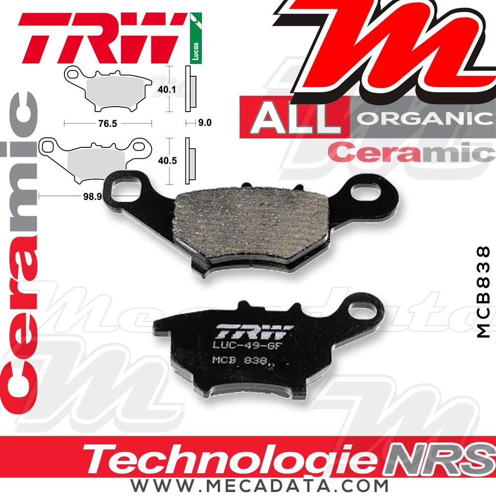 Plaquettes de frein Arrière ~ TRW Lucas MCB 838 