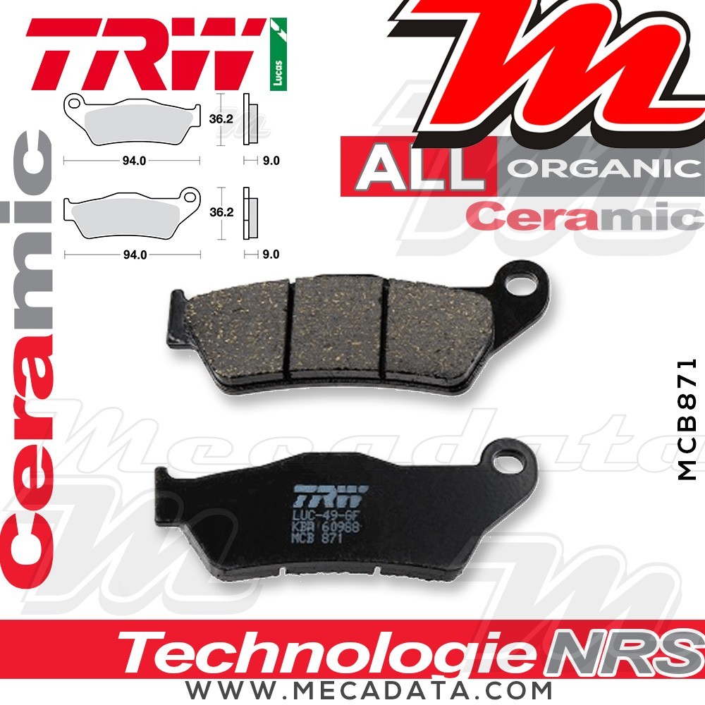 Plaquettes de frein Arrière ~ TRW Lucas MCB 871 