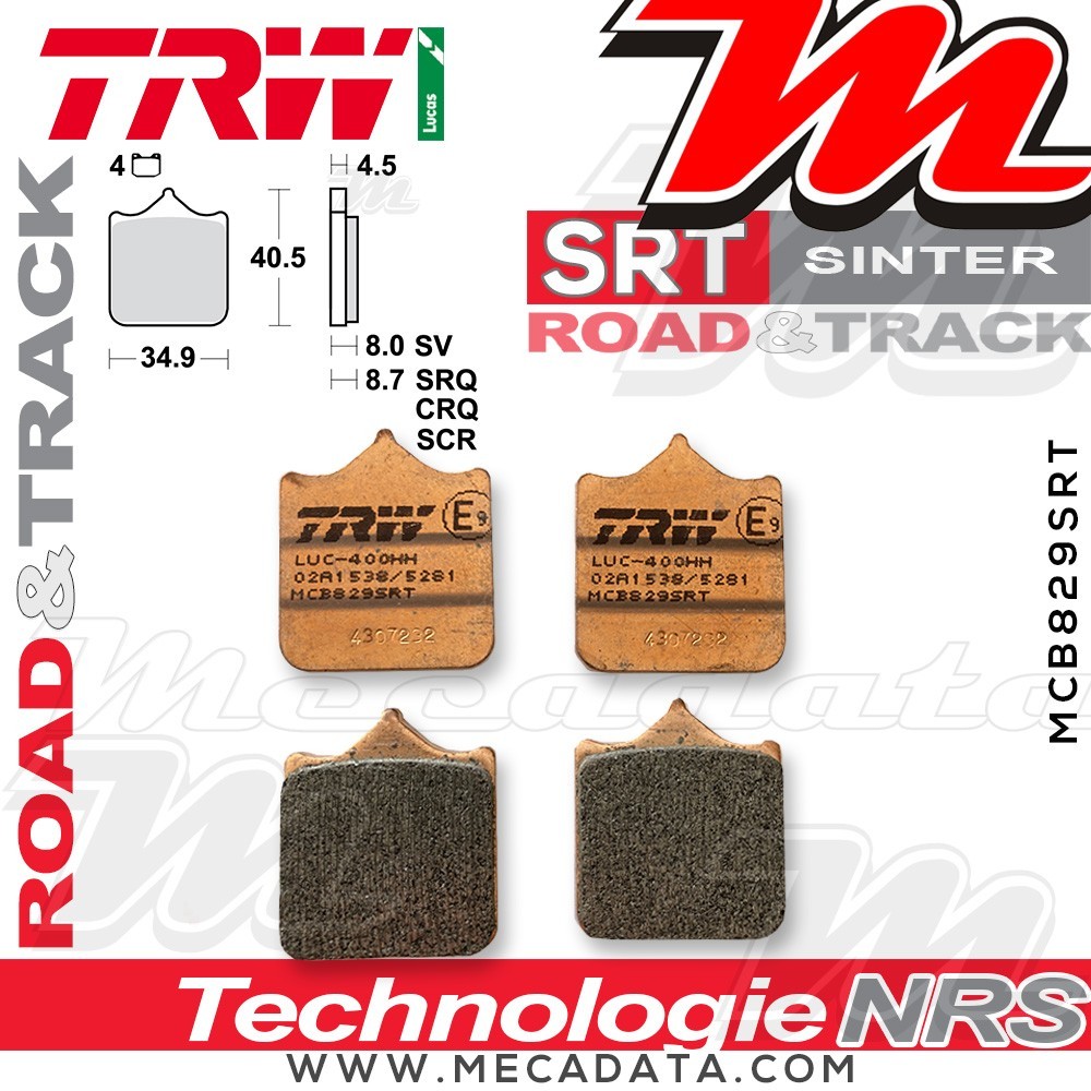Plaquettes de frein Avant ~ TRW Lucas MCB 829 SRT 