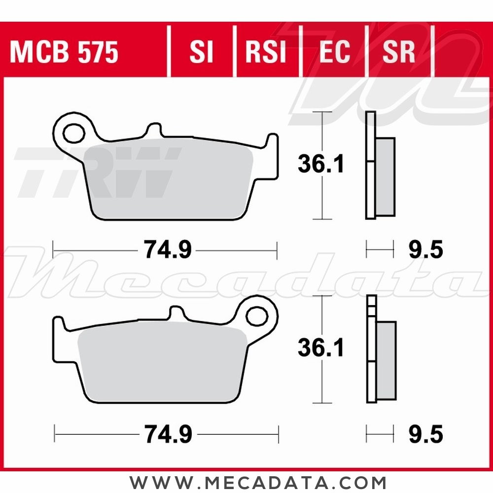 Plaquettes de frein Arrière ~ TRW Lucas MCB 575 RSI 