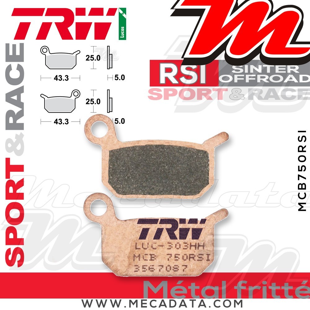 Plaquettes de frein Arrière ~ TRW Lucas MCB 750 RSI 