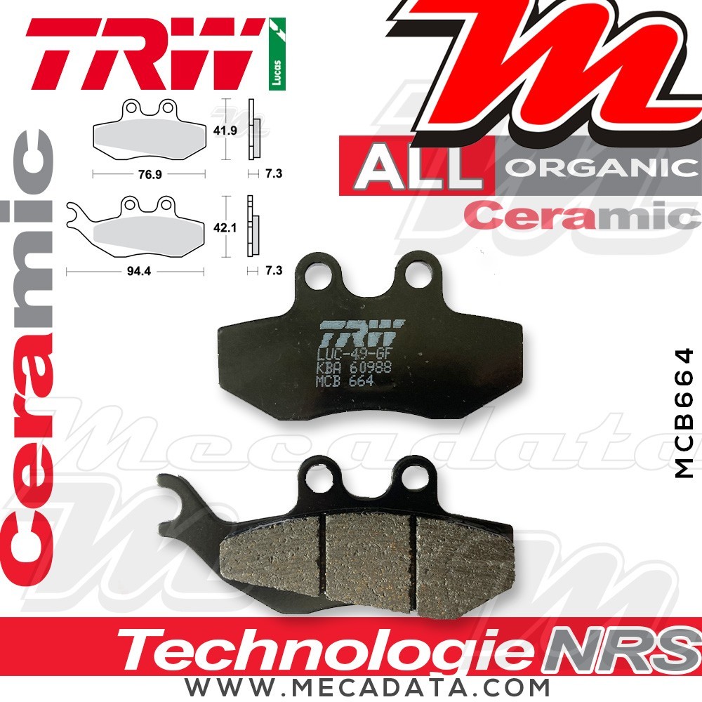 Plaquettes de frein Avant ~ Aprilia ETX 125 PH 1998-2000 ~ TRW Lucas MCB 664 