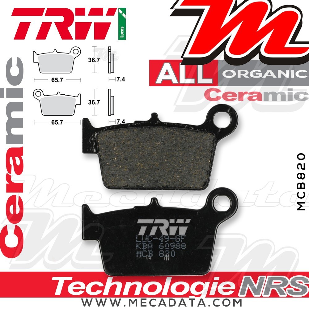 Plaquettes de frein Arrière ~ Beta 350 Alp 4.0 2006+ ~ TRW Lucas MCB 820 