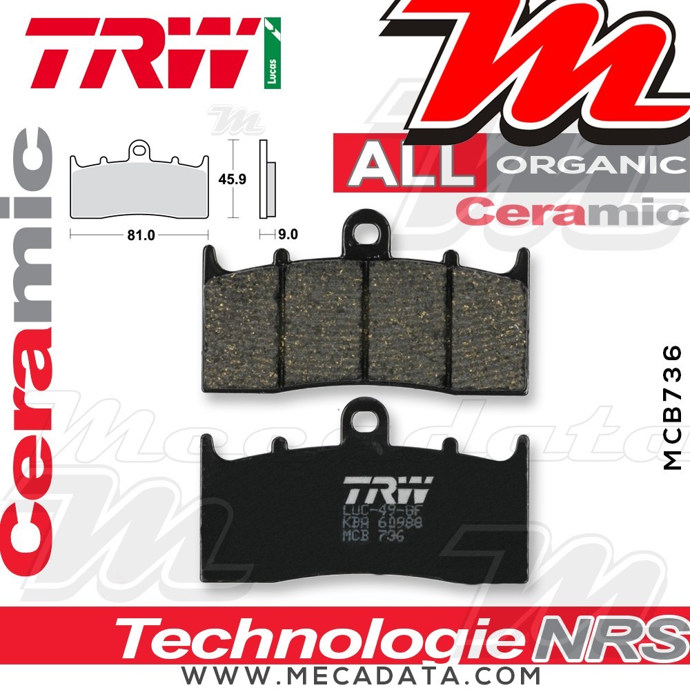 Plaquettes de frein Avant ~ BMW K 1200 LT Integral ABS K2LT 11/00-09 ~ TRW Lucas MCB 736 