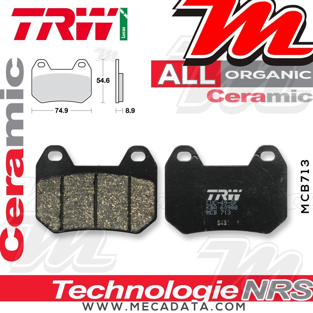 Plaquettes de frein Arrière ~ BMW K 1200 LT Integral ABS K2LT 11/00-09 ~ TRW Lucas MCB 713 
