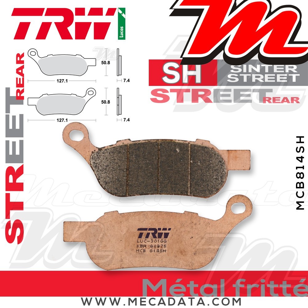Plaquettes de frein Arrière ~ Harley-Davidson FXDL 1690 Dyna Low Rider 2014+ ~ TRW Lucas MCB 814 SH 