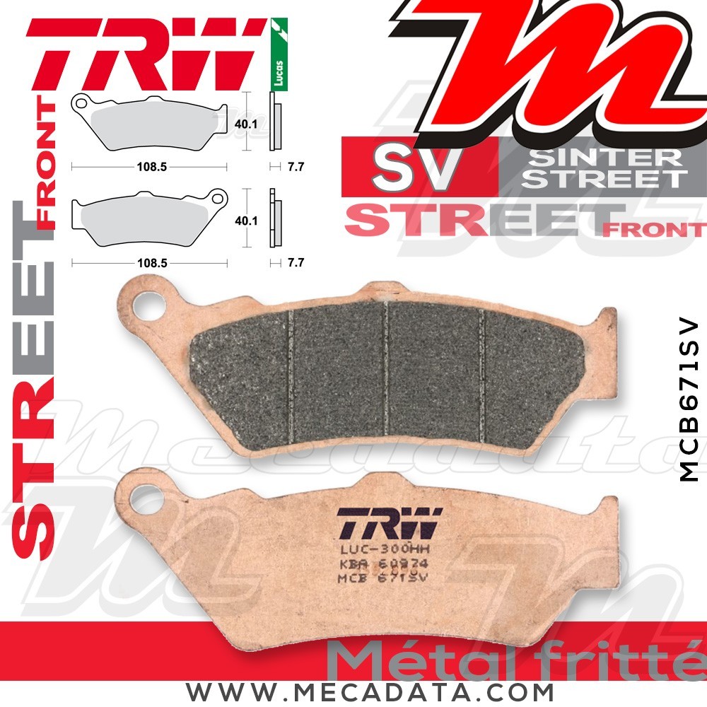 Plaquettes de frein Avant ~ Honda CB 500 S PC32 1997+ ~ TRW Lucas MCB 671 SV 