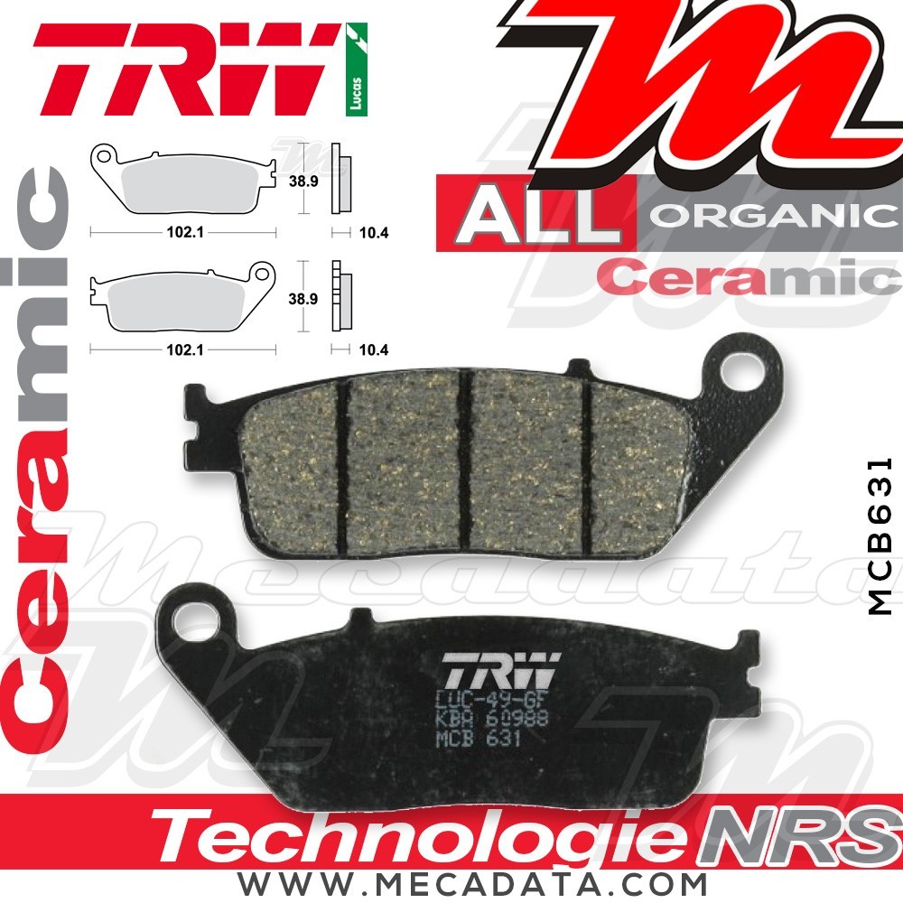 Plaquettes de frein Arrière ~ Honda ST 1100 Pan European SC26 1990-1992 ~ TRW Lucas MCB 631 