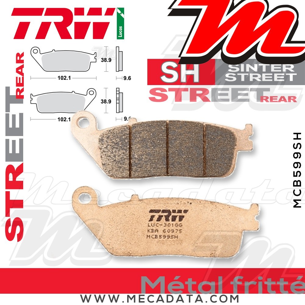 Plaquettes de frein Arrière ~ Honda GL 1500 F6C Valkyrie SC34B 1997-2003 ~ TRW Lucas MCB 599 SH 