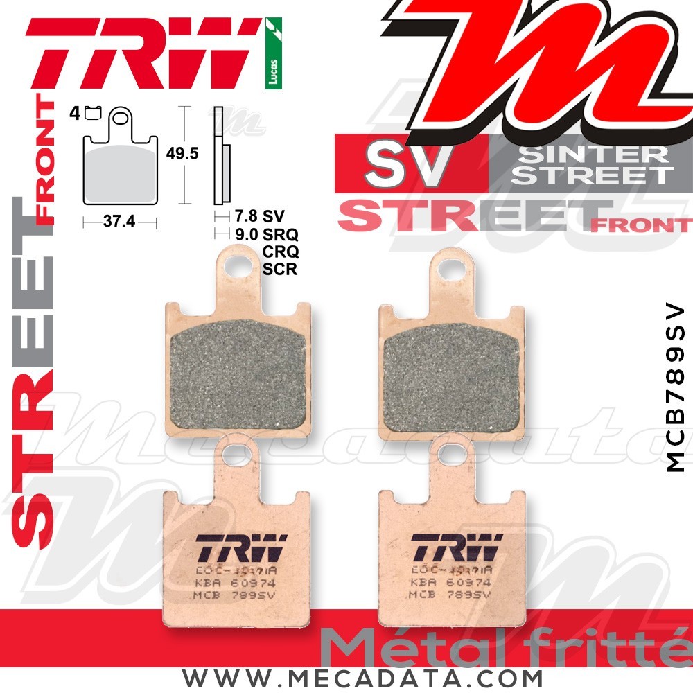 Plaquettes de frein Avant ~ Kawasaki ZZR 1400 ABS ZXT40E 2012-2015 ~ TRW Lucas MCB 789 SV 