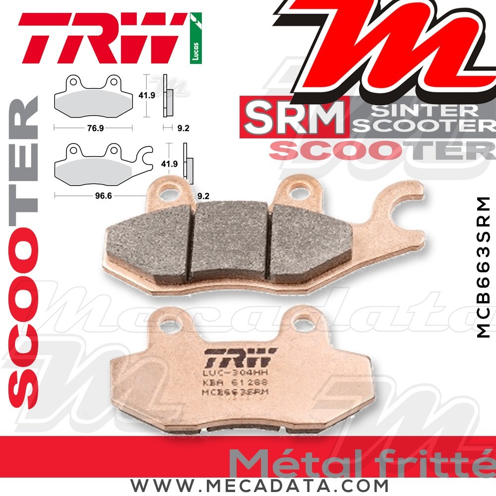 Plaquettes de frein Avant ~ Suzuki UH 125 Burgman, ABS C8 2014+ ~ TRW Lucas MCB 663 SRM 