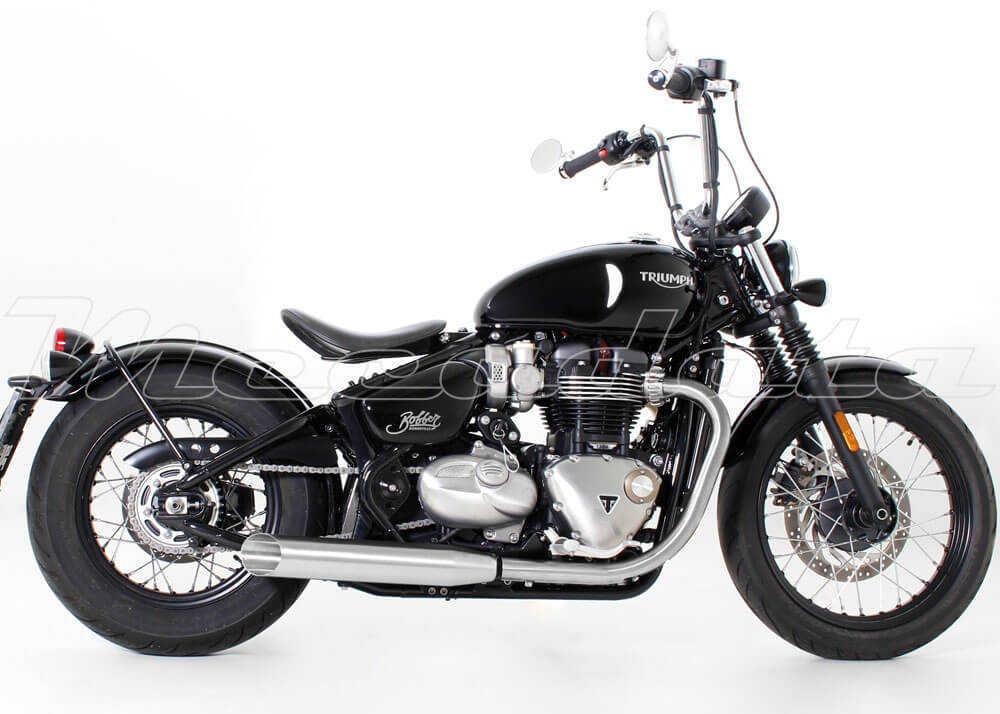 Triumph Bonneville Bobber Echappement Remus Custom Slash Cut Inox mat Ensemble côté